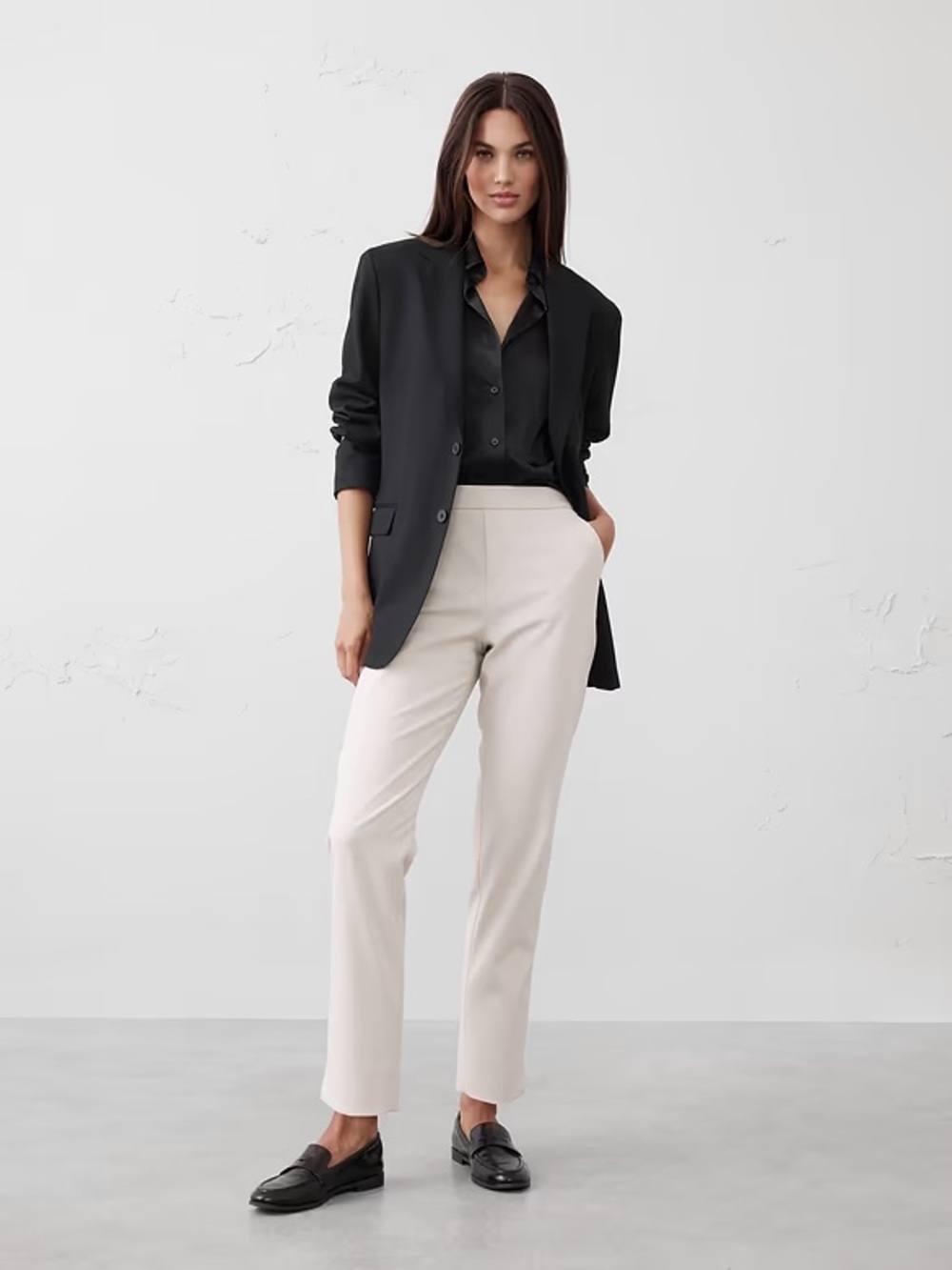 Banana Republic Cream Women's Tailored Pants Pull on Stretch Womens 12 Petite